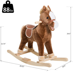 Qaba Kids Ride on Rocking Horse Toddler Plush Toy with Realistic Sounds for 3 Years Old Children - Brown
