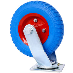 2PCS 8IN CASTER FLAT FREE WHEEL, SWIVEL Caster Wheel,Steel Hub with Ball Bearings, 5/8-Inch Bore Centered Axle -Blue
