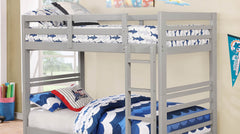 Twin Over Twin Modern Transitional Bunk Bed With Two Drawers For Under Bed Storage And Attached Ladder Gray