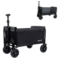 All-in-One Convertible Folding Camping Wagon Cart: Bench Seat, Storage Compartment & Included Dog Tether, Black/Gray