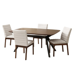 5-Pieces Upholstered Dining Set With Rubberwood Frame, Light beige+Walnut+Black