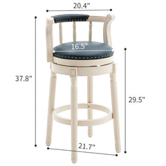 Cow top Leather Wooden Bar Stools, 360 Degree Swivel Bar Chair with Backs,Bar height Couner Height Barstools for Home Kitchen Dining Room and Bar Room(WHITE-BLUE 1pc)