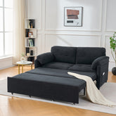 Convertible Pull Out Sofa Bed Queen Size, 3-in-1 Convertible Sleeper Couch with Thicked Cushions and Side Storage,Multi-Functional chenille Loveseat Sofa for Living Room,Bedroom,Apartment,Office,Black