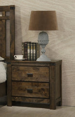 1pc Rustic Brown Two Drawer Nightstand Bedroom Solid Wood Wooden Furniture Nightstand End Table