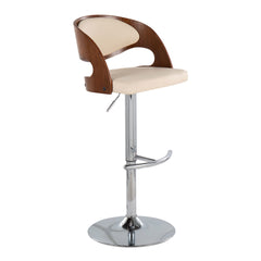 Pino Mid-Century Modern Adjustable Barstool with Swivel in Walnut and Cream Faux Leather by LumiSource - Set of 2