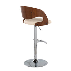 Pino Mid-Century Modern Adjustable Barstool with Swivel in Walnut and Cream Faux Leather by LumiSource - Set of 2