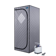 Full Size Portable Grey Steam Sauna tent–Personal Home Spa, with Steam Generator, Remote Control, Foldable Chair, Timer and PVC Pipe Connector Easy to Install.Fast heating, with FCC Certification
