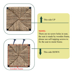 Set of 2 Water Hyacinth Woven Bar Stools with Back Support Counter Height Dining Chairs for Kitchen, Home, Office (Water Hyacinth with Back)