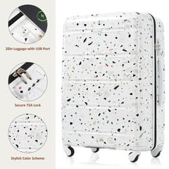 Luggage Set of 3, 20-inch with USB Port, Airline Certified Carry-on Luggage , ABS+PC Hard Shell Luggage with Spinner Wheels,starry sky white