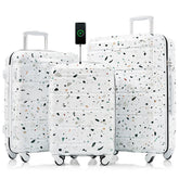 Luggage Set of 3, 20-inch with USB Port, Airline Certified Carry-on Luggage , ABS+PC Hard Shell Luggage with Spinner Wheels,starry sky white