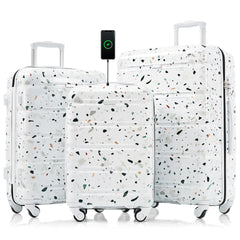 Luggage Set of 3, 20-inch with USB Port, Airline Certified Carry-on Luggage , ABS+PC Hard Shell Luggage with Spinner Wheels,starry sky white