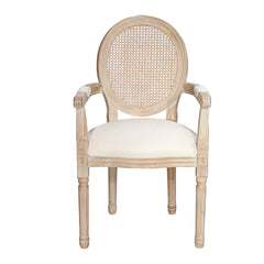 French Vintage Upholstered Fabric Dining Armchair, Set of 2, Beige