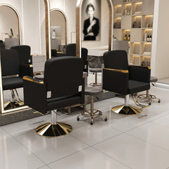 Hydraulic Salon Chair 360° Swivel - Professional Barber Stylist Chair with Pump, Non-Tilting Hairdressing Chair for Salon Tattoo Spa, Black Gold Stylist Equipment (Single Pack)