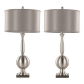 Joan 30" Contemporary Metal Table Lamp in Brushed Nickel with Grey Satin Shade from Grandview Gallery by LumiSource - Set of 2