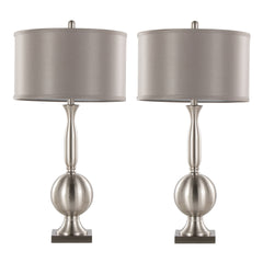 Joan 30" Contemporary Metal Table Lamp in Brushed Nickel with Grey Satin Shade from Grandview Gallery by LumiSource - Set of 2