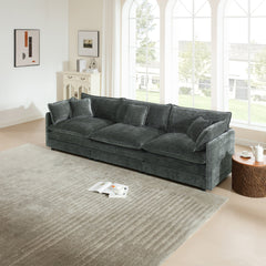 Mid-Century Modern Couch 3-Seater Sofa with 2 Armrest Pillows and 3 Toss Pillows, Couch for Living Room Gray Chenille