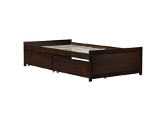 Twin Size Bed with 2 Drawers, Solid Rubber Wood Bed,Espresso