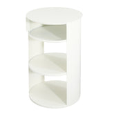 Indoor 3-Tier Metal Round Side Table with Sliding Door Cabinet, Matte White