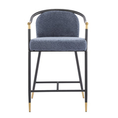 26" H Upholstered Counter Stool with Metal Frame (Set of 2)-Navy blue