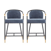 26" H Upholstered Counter Stool with Metal Frame (Set of 2)-Navy blue
