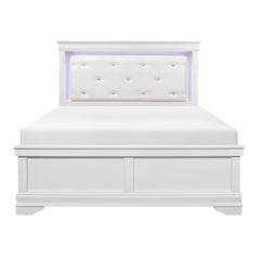 Glam White Finish 1pc Queen Size Bed Upholstered LED Headboard Button-Tufted Alligator Texture Panels Traditional Design Bedroom Furniture