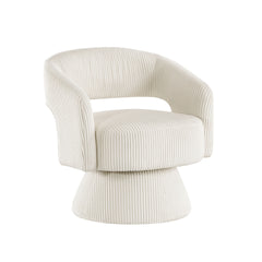 Modern Luxurious Swivel Accent Chair Beige Soft Corduroy Plush Seating Solid Wood Stylish Home Furniture 1pc