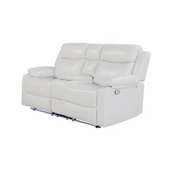 Blanche White Console Reclining Loveseat with LED Lights and Speakers