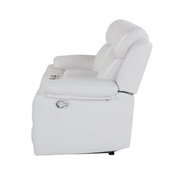 Blanche White Console Reclining Loveseat with LED Lights and Speakers