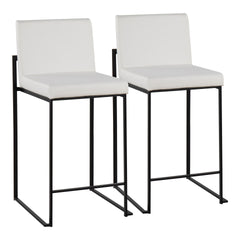 Fuji Contemporary High Back Counter Stool in Black Steel and White Faux Leather by LumiSource - Set of 2