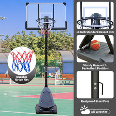 Height Adjustable Basketball Hoop, 7.5 to 10ft Adjustable Basketball Stand with 44 Inch Backboard, Portable Basketball Goal System with Stable Base and Wheels, Use for Outdoor