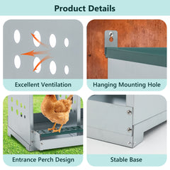 10-Bay Metal Nest Box-Wall Mount for Hens/Ducks, Easy Egg Collection & Assembly, Vented Galvanized Steel Coop Equipment Grenn