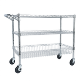 Heavy Duty Rolling Utility Cart,3 Tier Rolling Carts with Wheels,with Handle Bar & Shelf Liners,36"x18"x32"Storage Cart for Kitchen,Restaurant,Plant Display,Chrome