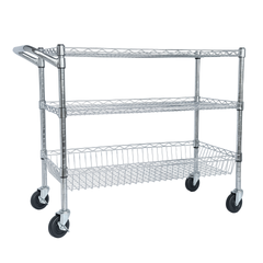 Heavy Duty Rolling Utility Cart,3 Tier Rolling Carts with Wheels,with Handle Bar & Shelf Liners,36"x18"x32"Storage Cart for Kitchen,Restaurant,Plant Display,Chrome