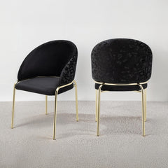 Onyx Modern Style 2PC Chairs made with Velvet fabric and Gold coated metal Legs - Black
