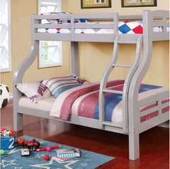 Transitional Style Twin Over Full Bunk Bed Attached Curved Ladder Upper Bed Rails Bold & Curved Wood Design