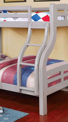 Transitional Style Twin Over Full Bunk Bed Attached Curved Ladder Upper Bed Rails Bold & Curved Wood Design