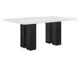 1pc White Rectangular Marble-like Tabletop Dark-finished Base Wooden Dining Room Furniture