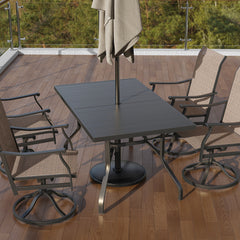 Outdoor Dining Table 60"x35", Rectangle Patio Dining Table with 1.57" Umbrella Hole, Outdoor Metal Furniture for Patio, Graden, Backyard and Poolside, Weather-Resistant