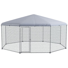 PawHut Large Metal Chicken Coop Chicken Run for Chicken, Ducks and Rabbits with Waterproof and Anti-UV Cover, Walk-in Poultry Cage Hen House for Outdoor and Yard Farm Use, 17' x 15.7' x 9'