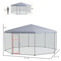 PawHut Large Metal Chicken Coop Chicken Run for Chicken, Ducks and Rabbits with Waterproof and Anti-UV Cover, Walk-in Poultry Cage Hen House for Outdoor and Yard Farm Use, 17' x 15.7' x 9'