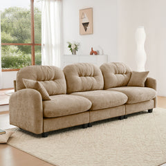 Three-Seate Modular Sectional Couch,Soft Chenille Fabric High-Density Foam,Tufted Cushion Backrest Design Ergonomic Design,Elegant Armrests,High Quality Wooden Base,Fits Bedrooms Living Rooms,Camel
