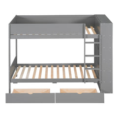 Twin over Twin Bunk Bed With 2 Drawers and Multi-layer Cabinet, Gray