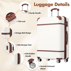Hardshell Luggage Sets with Bags Lightweight Suitcase Double Spinner Wheels with TSA Lock ,Single Vintage Luggage 28 IN,White
