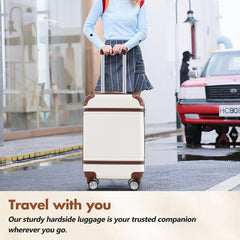 Hardshell Luggage Sets with Bags Lightweight Suitcase Double Spinner Wheels with TSA Lock ,Single Vintage Luggage 28 IN,White