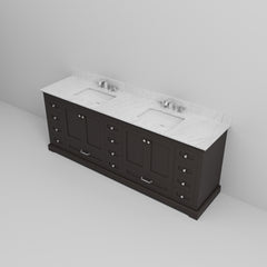 Espresso Double Bath Vanity 84 in. W x 22 in. D, Carrara Marble Top, and Faucet Set