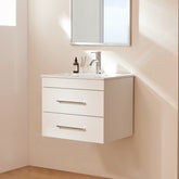 24-Inch White Gloss Wall-Mounted Bathroom Vanity with Double Drawers, Soft-Close System,Ceramic Sink, Create a Modern and Minimalist Bathroom Space!