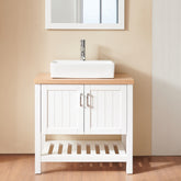 32" Bathroom Vanity with Sink,Single Bathroom Vanities Cabinet with Doors and Open Shelf,Solid Wood Small Vanity with Sink Set,for Bathroom,White+Natural