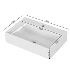 20.6" Square Ceramic Vessel Sink - Premium White Above-Counter Basin