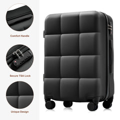 Luggage Sets 4 Piece, ABS Durable Suitcase with Travel Bag, Cup Holder, ABS Hard Shell Luggage with Spinner Wheels, black and brown