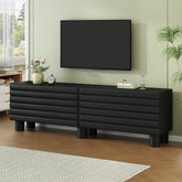 Stylish Thick Wavy Door TV Cabinet with Adjustable Shelves, Cream Style TV Stand with 4 Cabinets for TVs Up to 75", Solid Media Console with Cylindrical Legs and Cable Holes for Living Room, Black